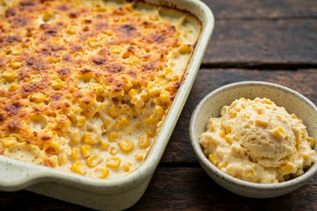 Sweet corn casserole with golden pudding top