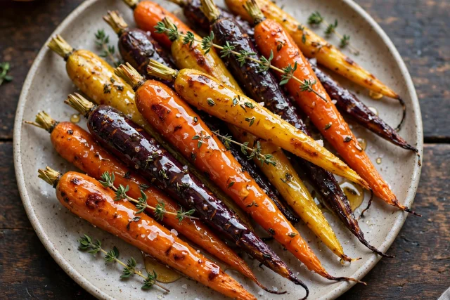 Honey glazed roasted carrots with thyme