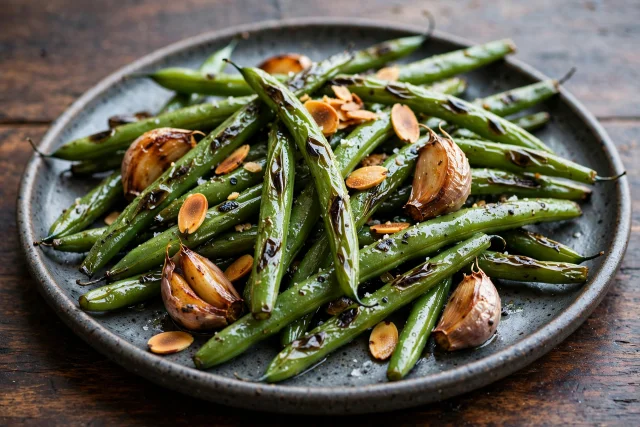 Roasted green beans with garlic and toasted almonds