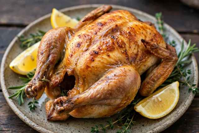 Small roast chicken with lemon and herbs for two