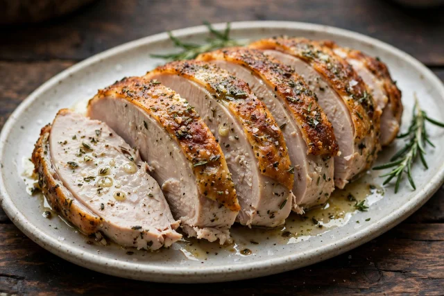 Simple roast turkey breast with golden herb butter skin
