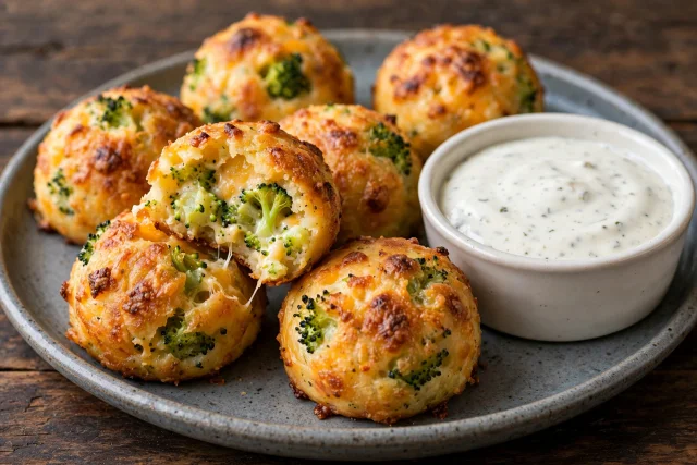 Broccoli cheddar bites with ranch dip