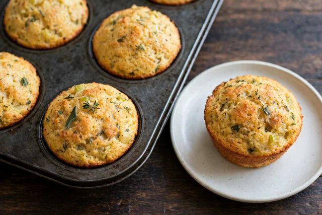 Cornbread dressing muffins with crispy golden tops