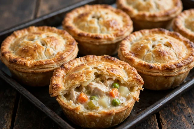 Mini chicken pot pies with flaky golden crusts