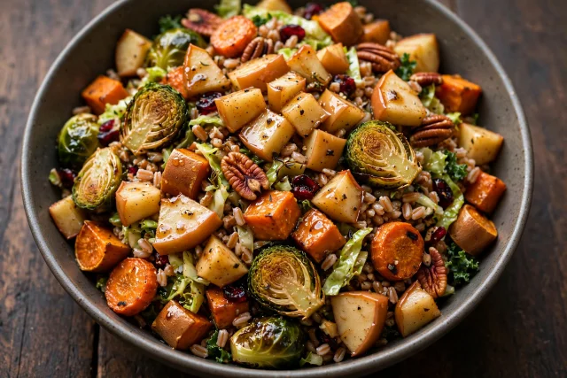 Autumn harvest salad with apples walnuts and feta