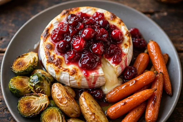 Baked brie with cranberry sauce and rosemary