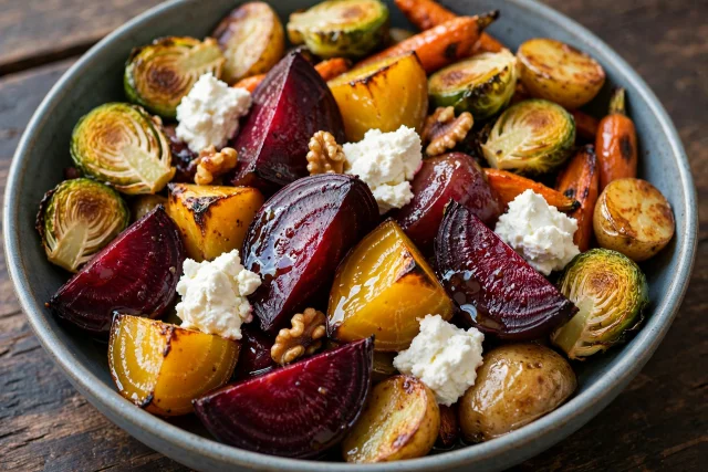 Roasted beet salad with goat cheese and arugula