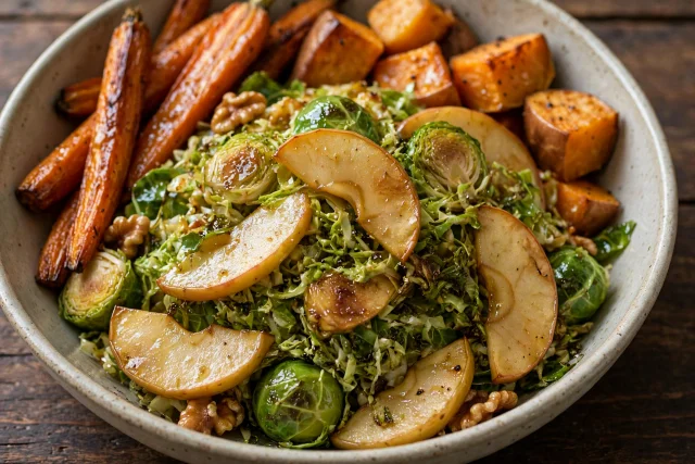 Shaved brussels sprouts salad with cranberries and pecans