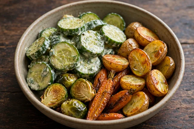 Creamy cucumber dill salad in a serving dish