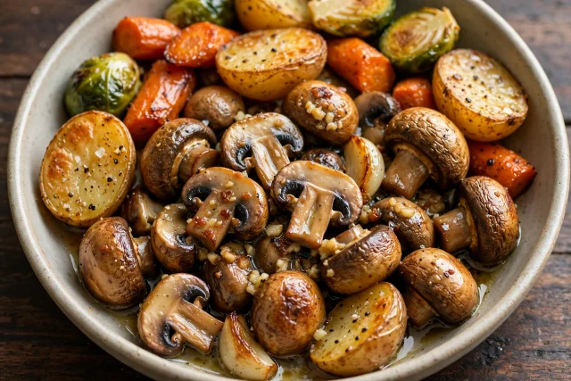 Garlic butter mushrooms with parsley in a skillet