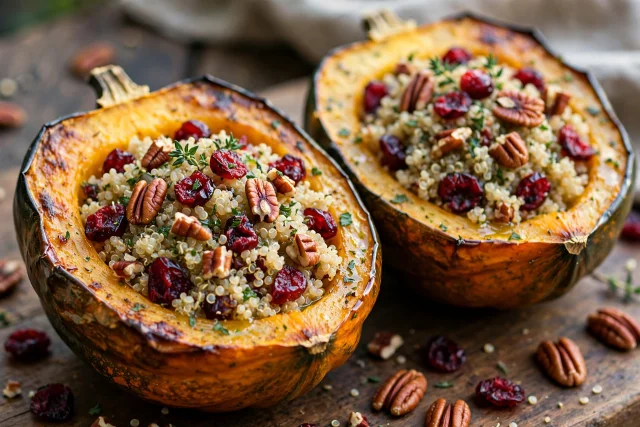 Stuffed acorn squash dinner with quinoa