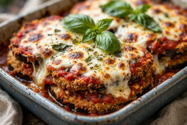 Eggplant parmigiana dinner with marinara