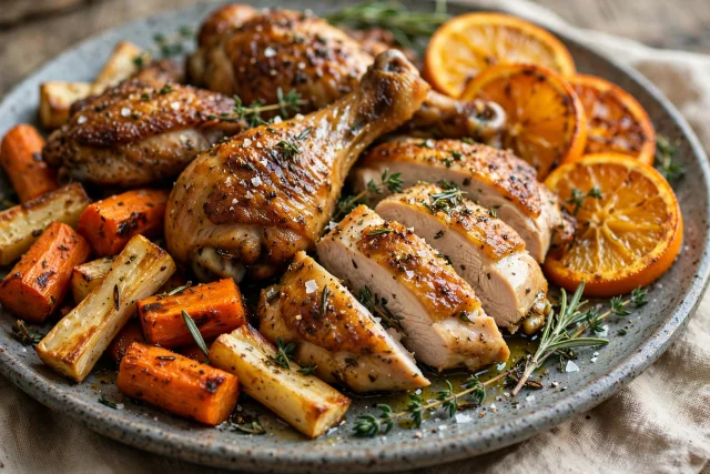 Citrus herb chicken dinner with winter vegetables