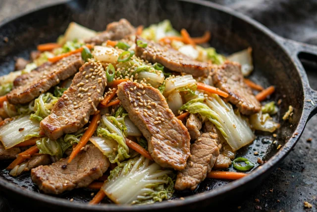 Pork and cabbage stir fry dinner