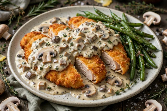 Turkey cutlets dinner with mushroom sauce