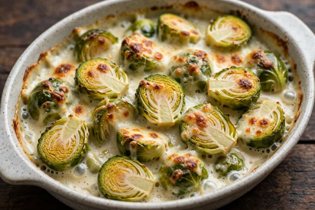 Brussels sprouts gratin with gruyere crust