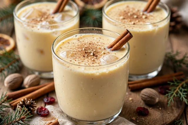 Holiday eggnog with nutmeg and cinnamon