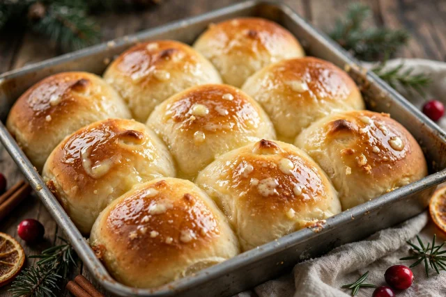 Freezer dinner rolls brushed with butter