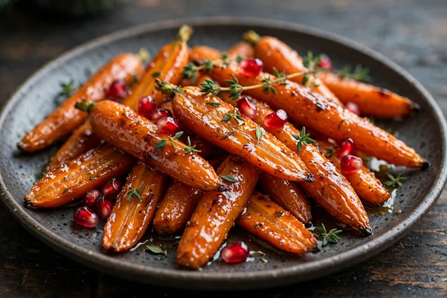 Honey glazed carrots with thyme and pomegranate