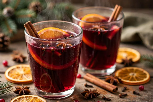 Mulled wine with orange cinnamon and star anise