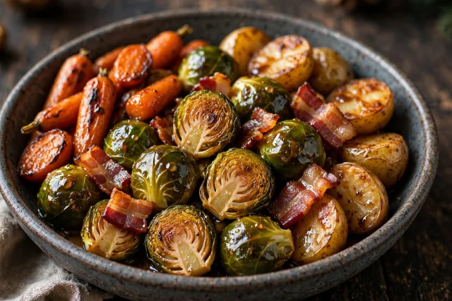 Bacon brussels sprouts with carrots and potatoes