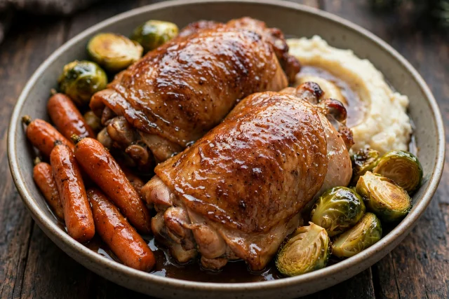 Maple glazed turkey thighs with roasted carrots