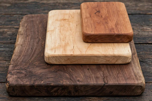 Set of three thick wooden cutting boards